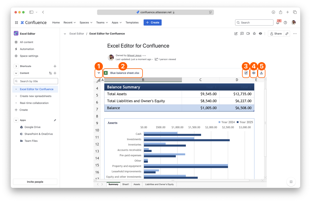 Inline spreadsheet preview in Excel for Confluence