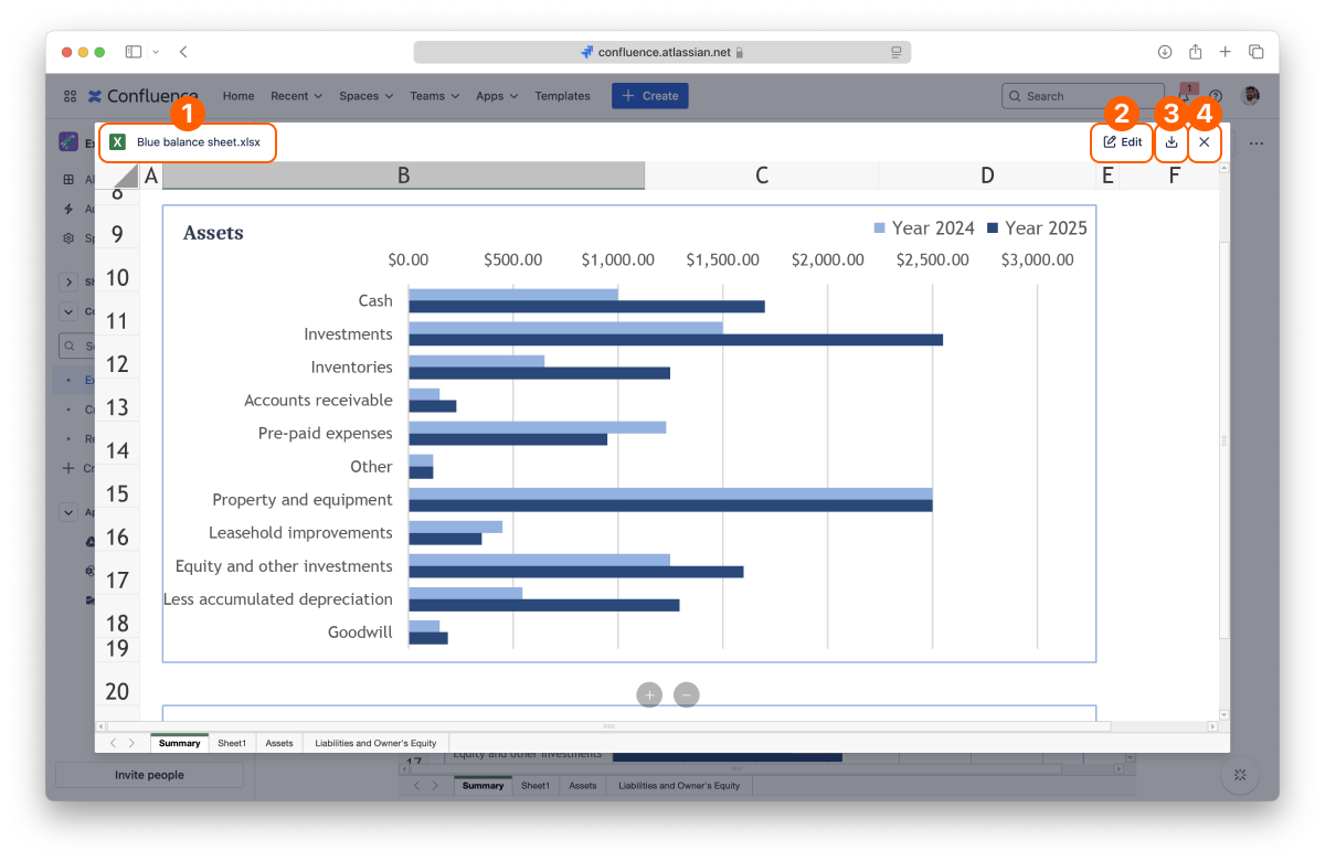 Full-screen spreadsheet preview in Excel for Confluence