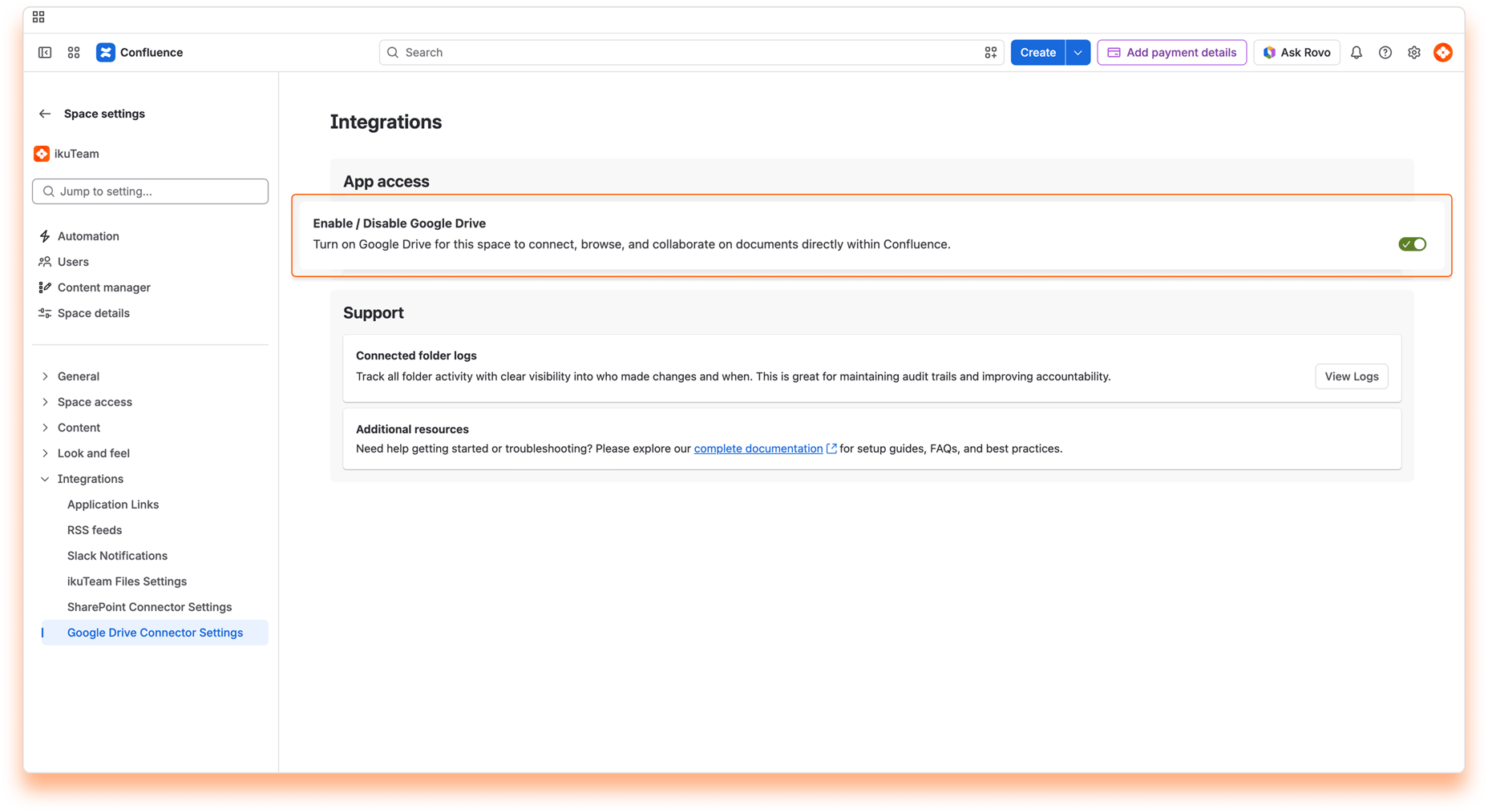 01 - Space Settings - Google Drive Connector Availability