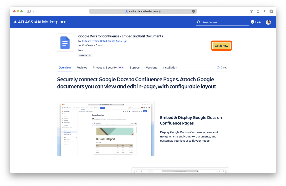 Google Docs for Confluence on the Atlassian Marketplace