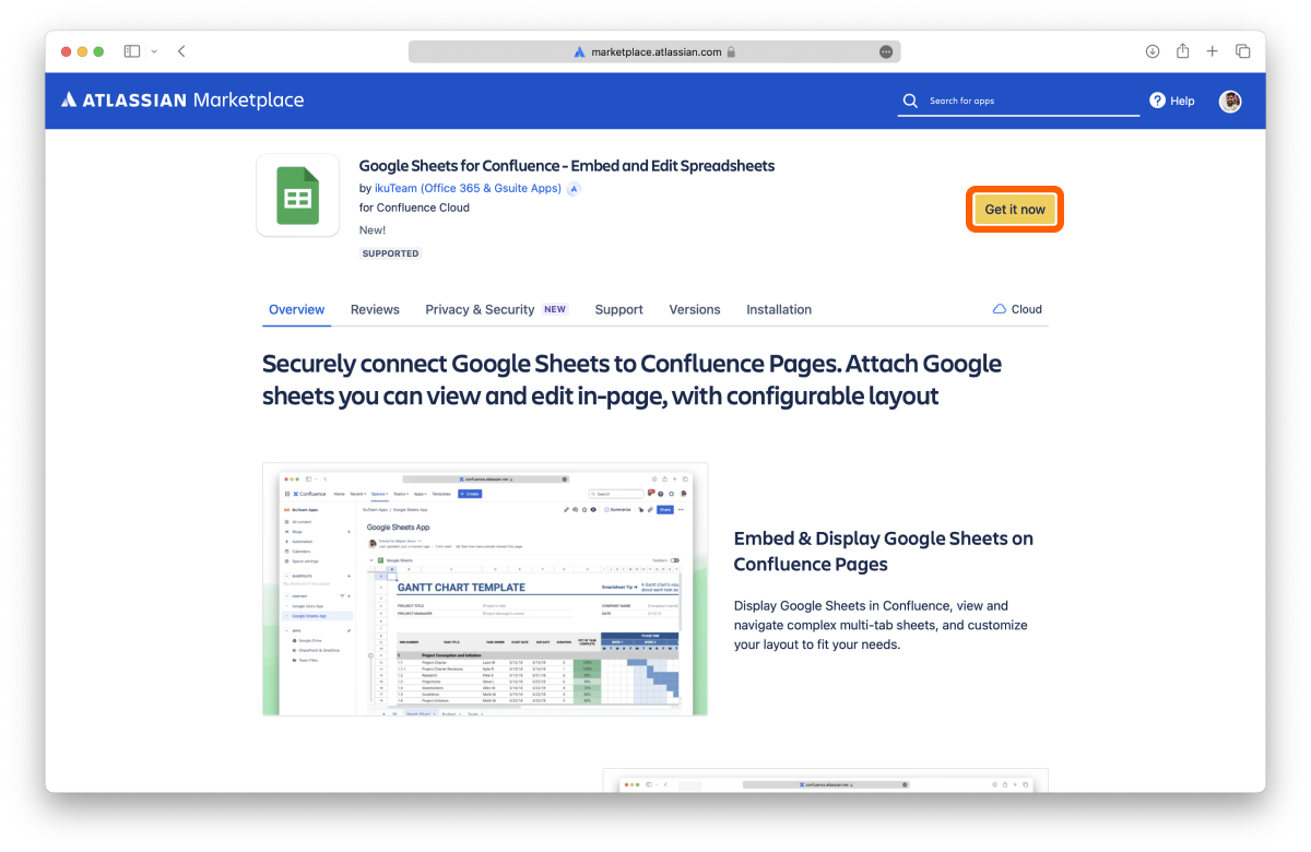 Google Sheets for Confluence on the Atlassian Marketplace