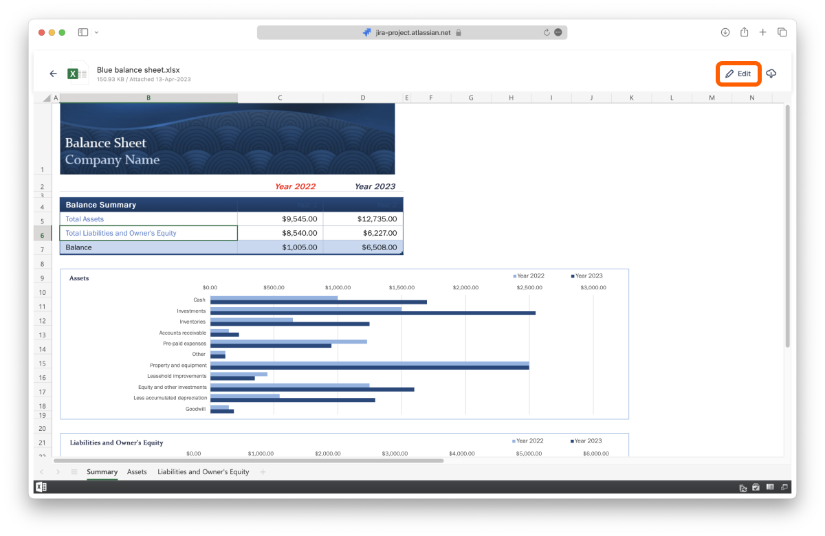 Opening a file for editing in ikuTeam Office for Jira