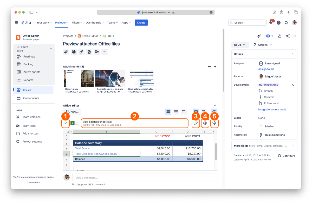 Inline file preview in ikuTeam Office for Jira
