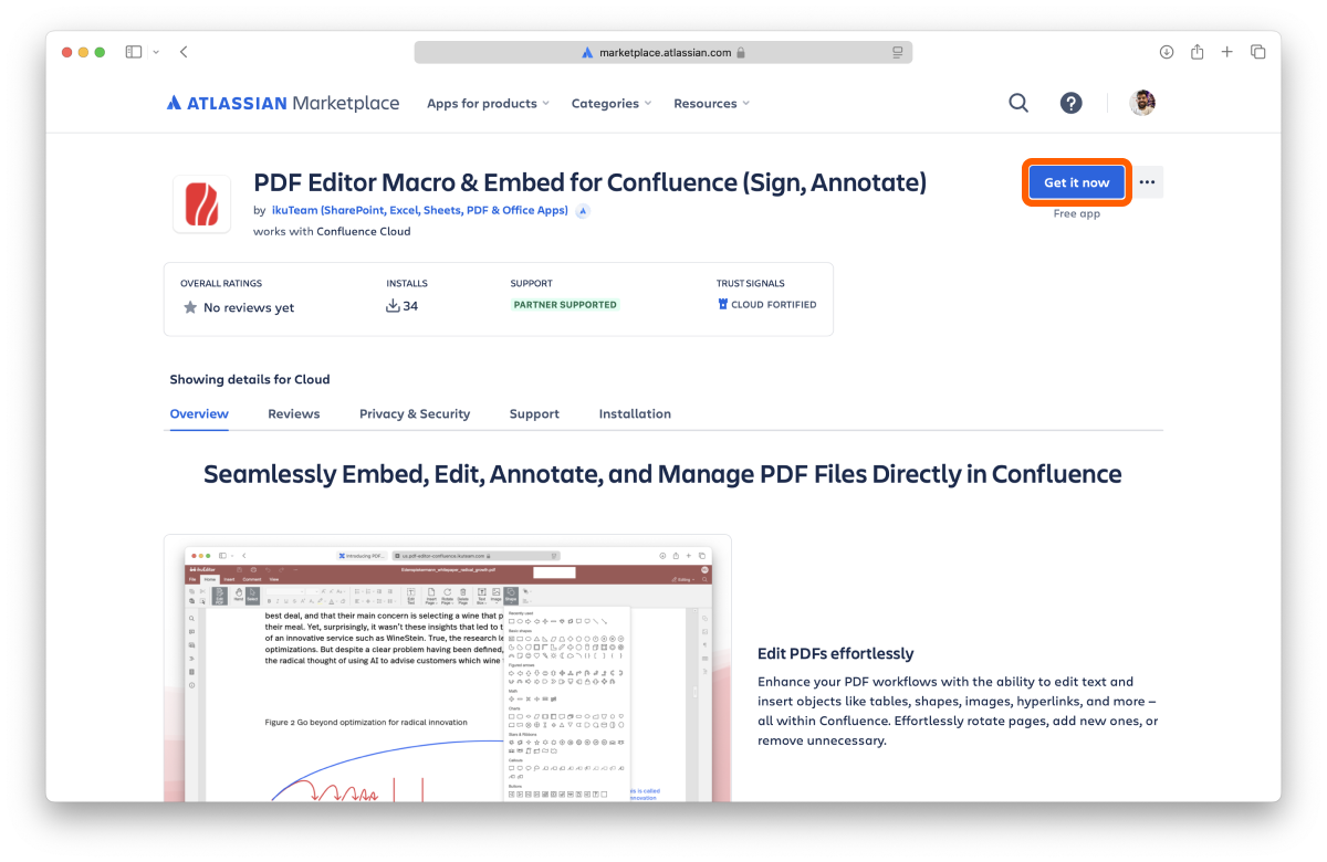 PDF for Confluence on the Atlassian Marketplace