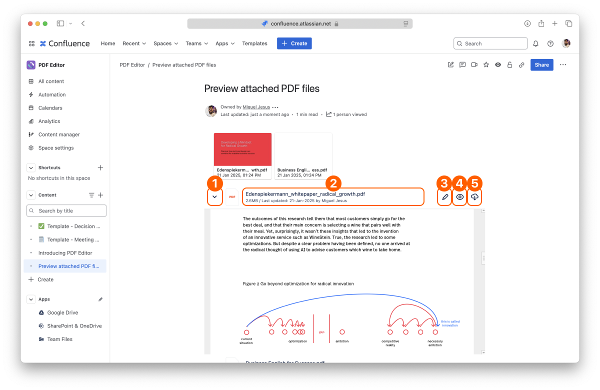 Inline PDF preview in PDF for Confluence