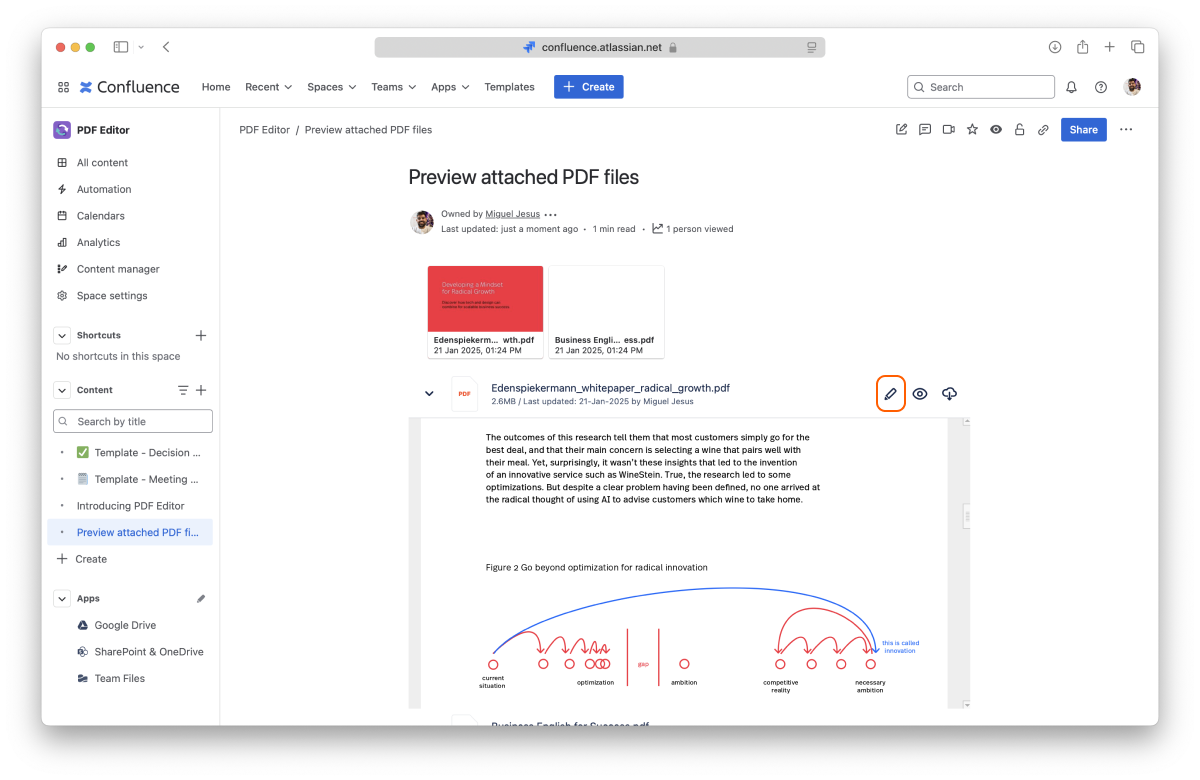 Edit button on an attached PDF in PDF for Confluence