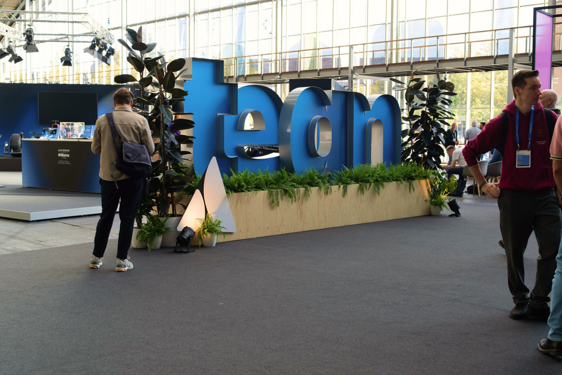 Large “team” letters at the entrance of Amsterdam RAI during Atlassian Team ’26 Europe
