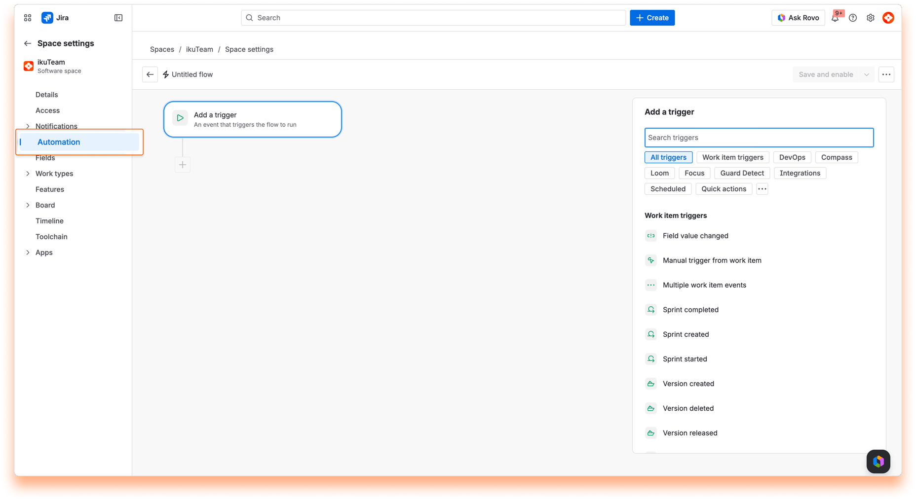Setup Automation - space settings