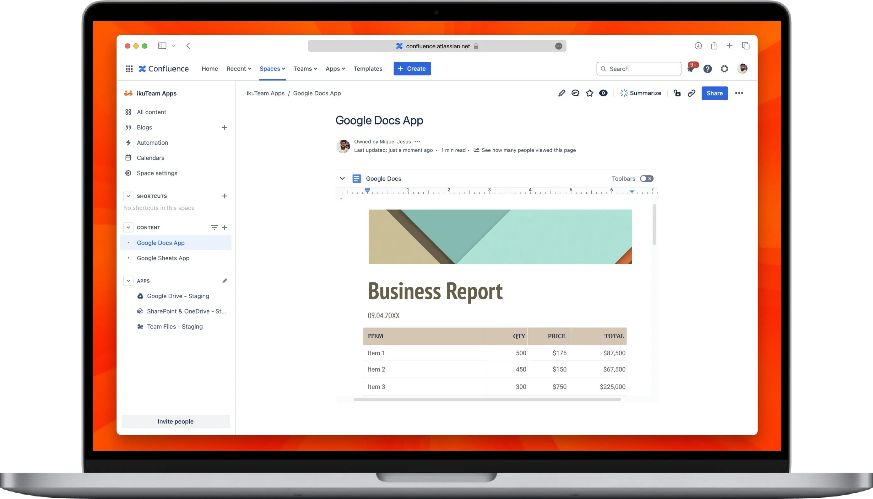 Google Docs inside Confluence
