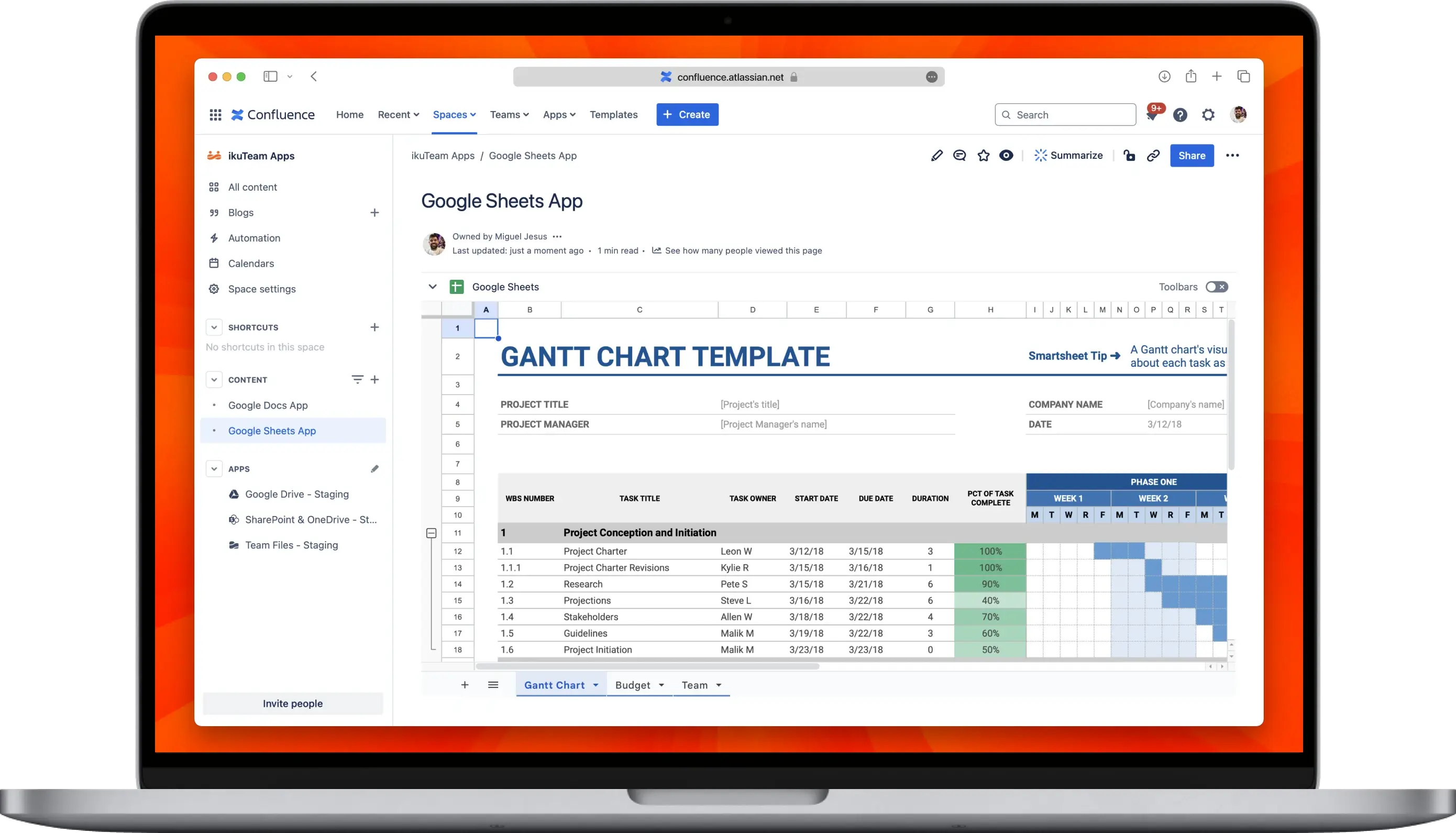 Google Sheets for Confluence